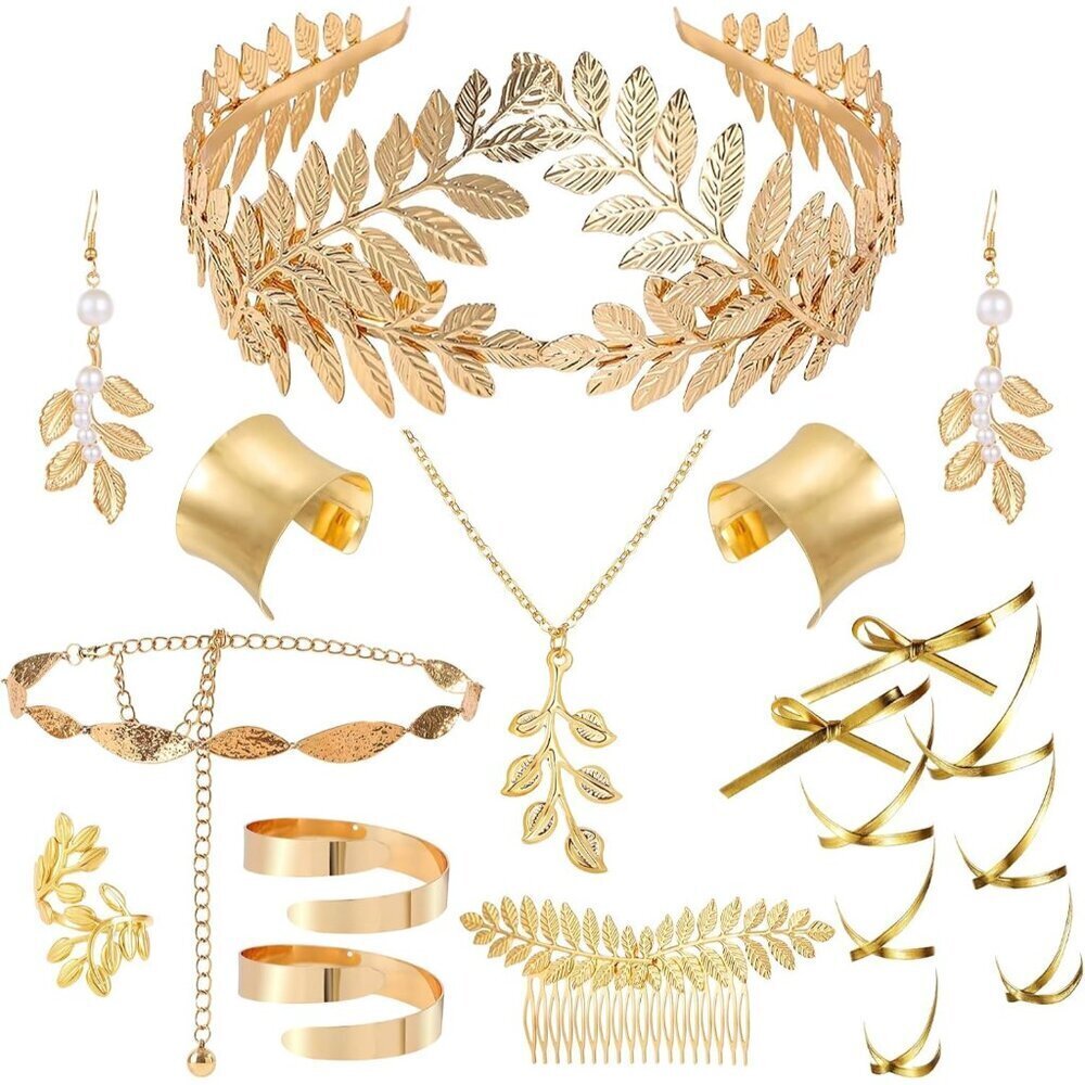 Greek Goddess Costume Accessories Set 12 pcs Leaf Crown Jewelry For Women